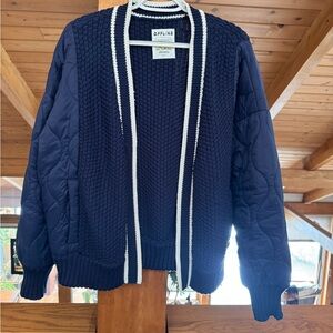 Navy and White Quilted Cardigan